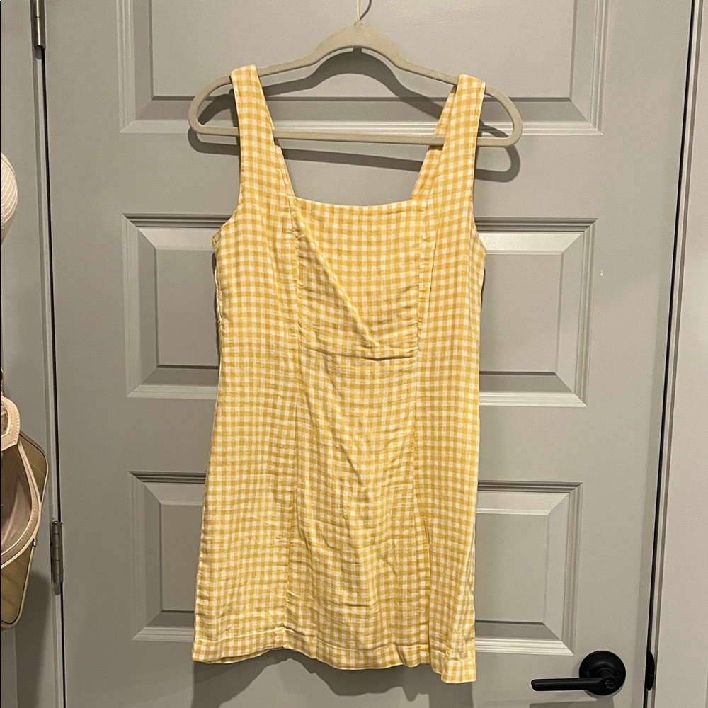 Yellow Gingham Square Neck Mini Dress